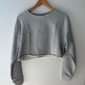 Small Cropped Gray Distressed Alo Sweatshirt